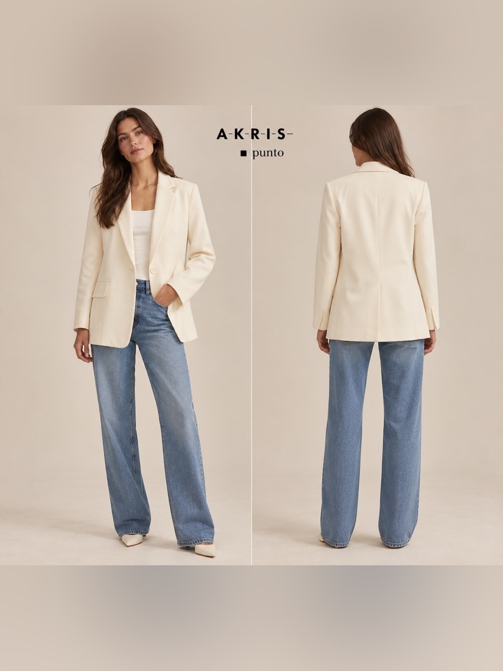 Akris Punto 100% Virgin Wool Cream Ivory Tailored Blazer | US 8
